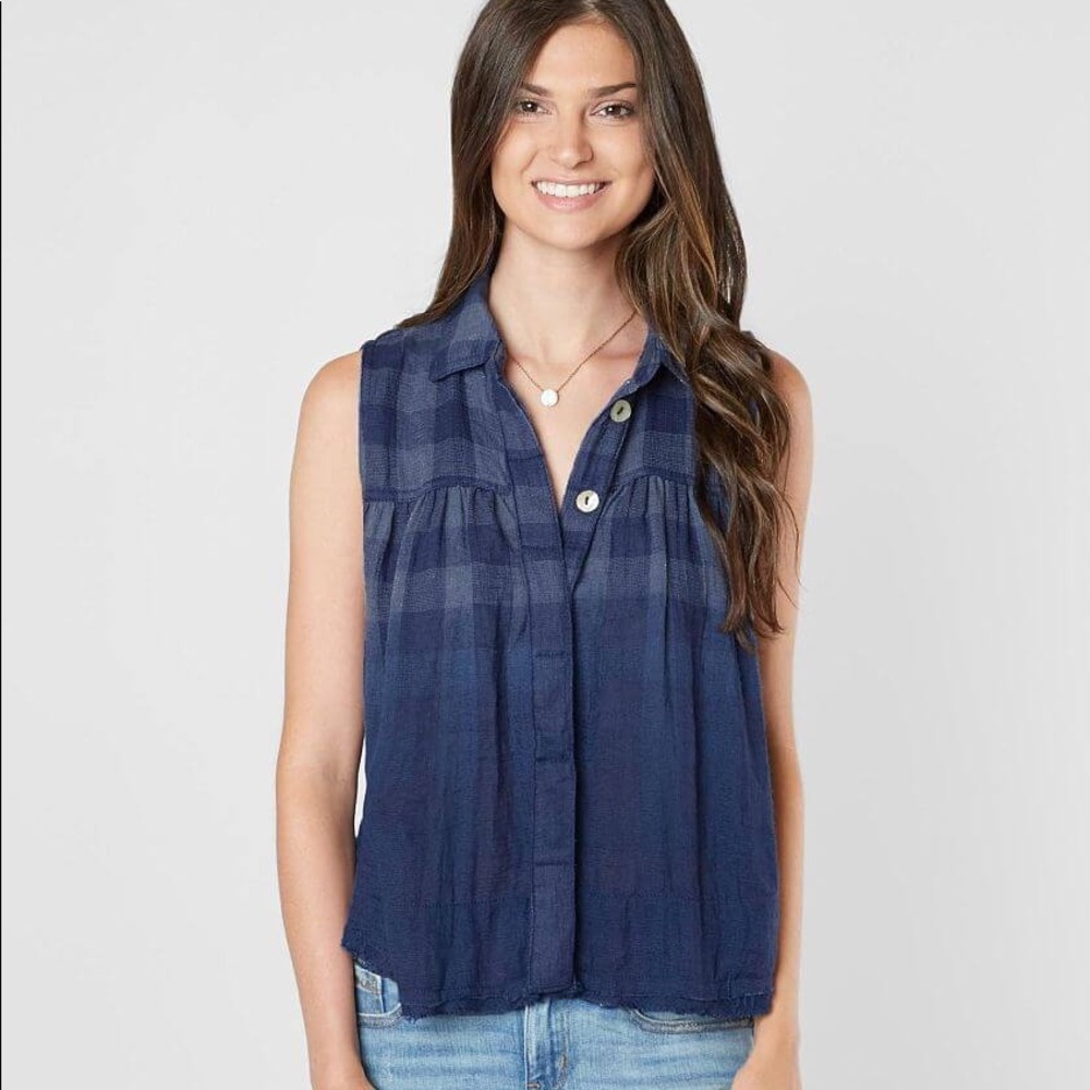 Free People Blue Plaid Sleeveless Top NWT Sz M